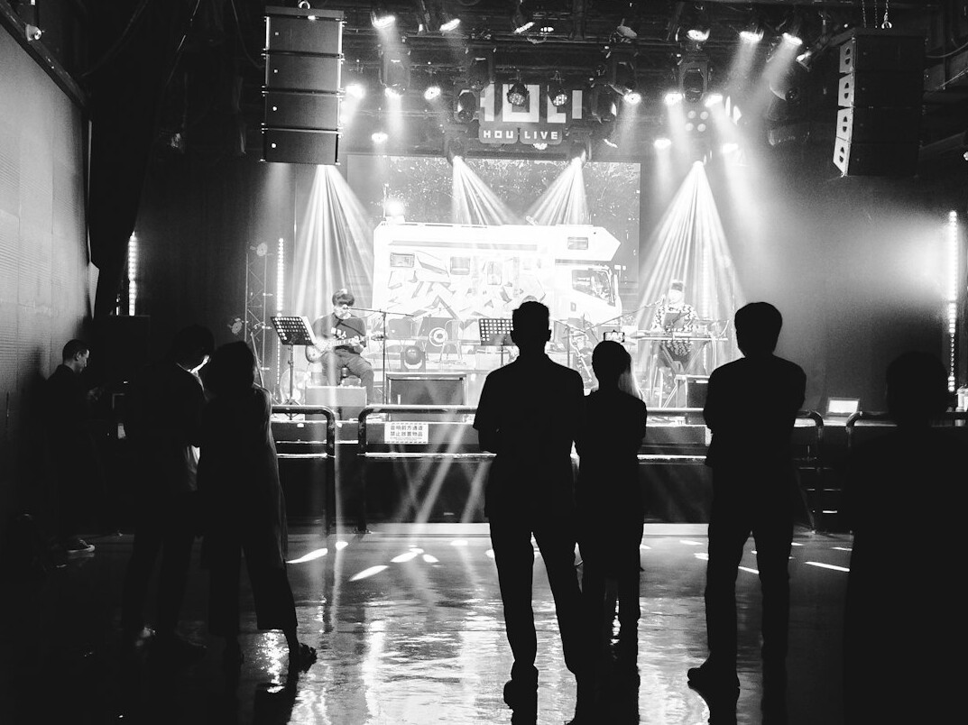Television studio set with cameras and stage lighting rigged for a live broadcast