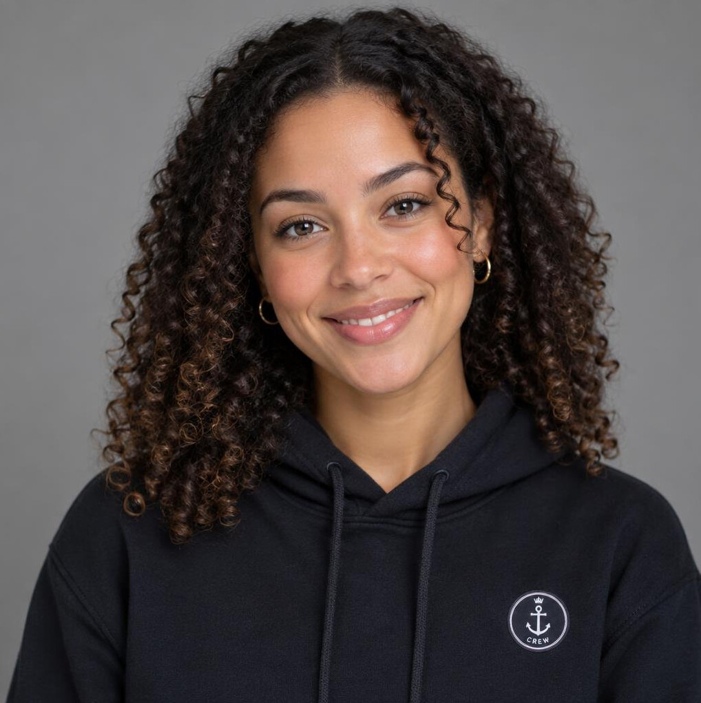 Portrait of a mixed race British woman working as a livestream technical director